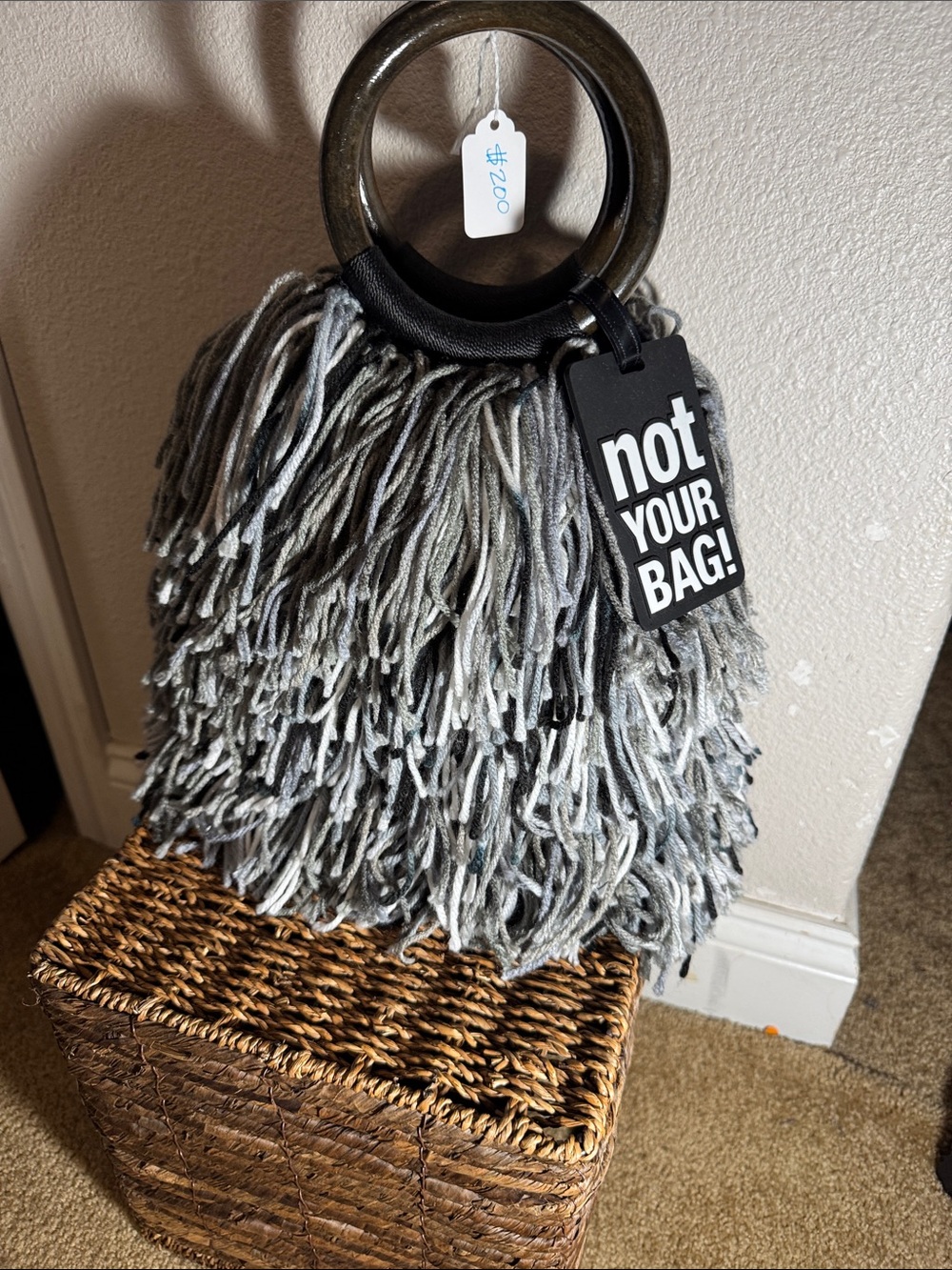 Fringe Wristlet Clutch with Round Handles - Gray